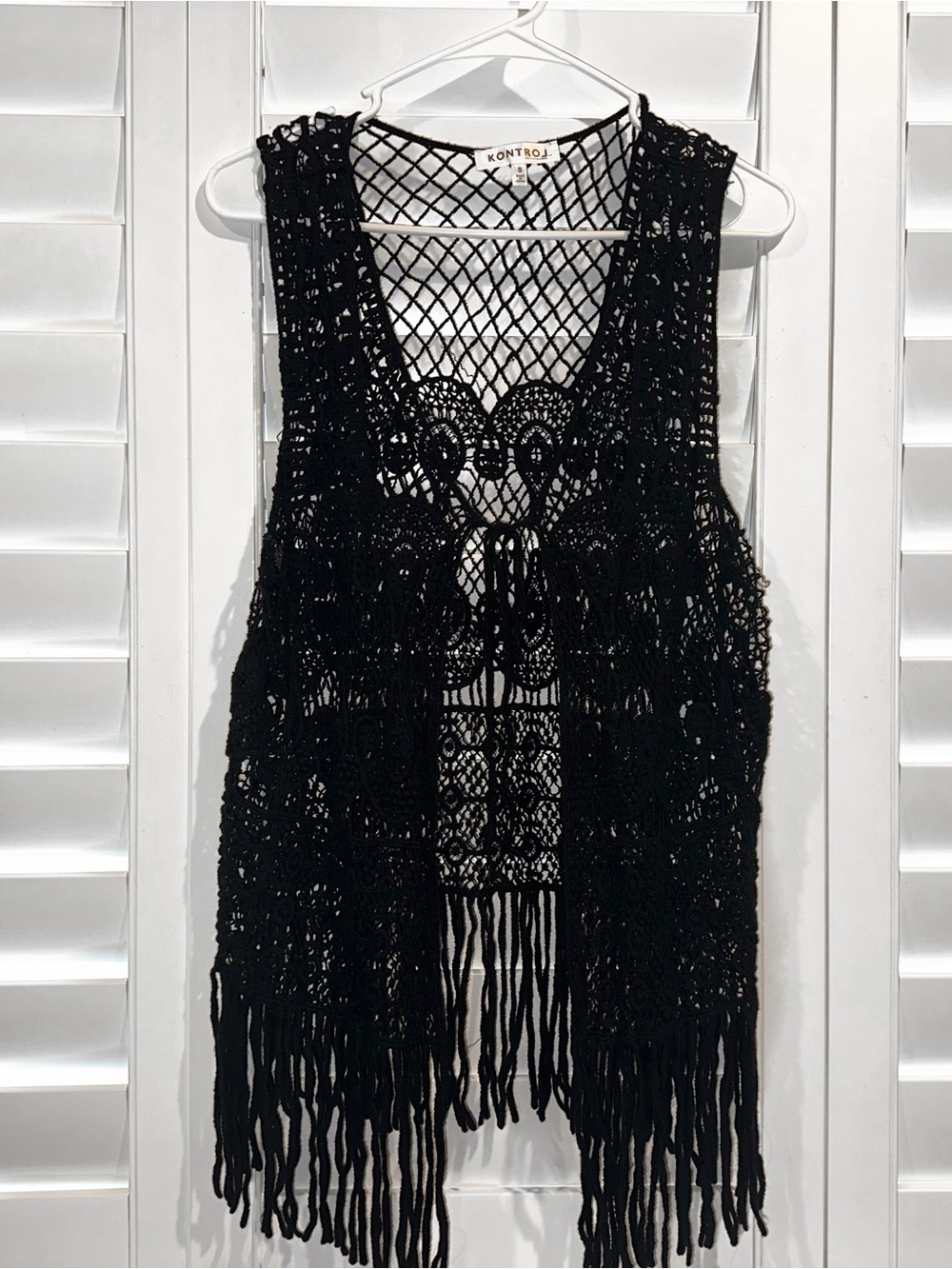 KONTROL Black Crocheted Fringe top